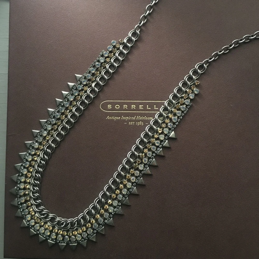 Sorrelli Silver and Gold Crystal Multi-Row Statement Necklace